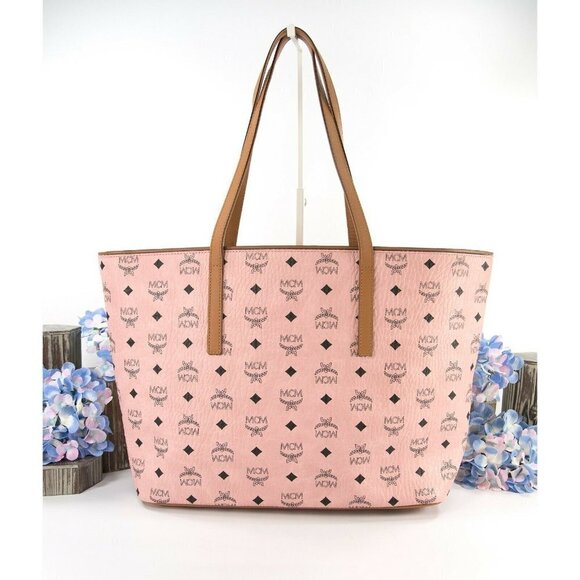 MCM Anya Baby Pink Visetos Logo Stripe Large Tote Bag NWT - Picture 2 of 10